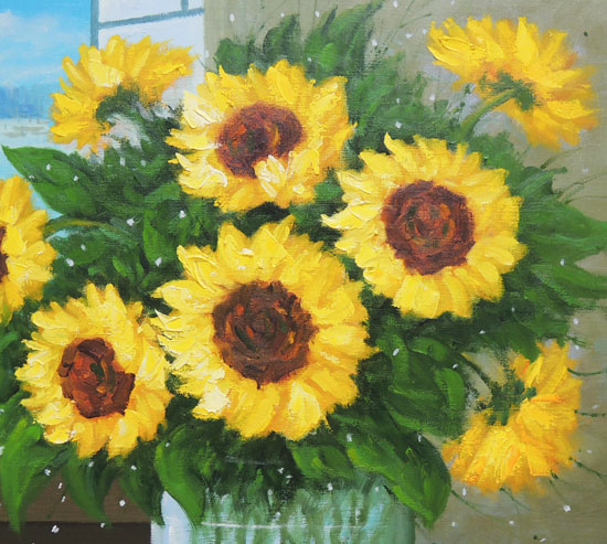 絵画 油絵 ひまわり F20号 （堀哲夫） 【肉筆】【油絵】【花】【大型