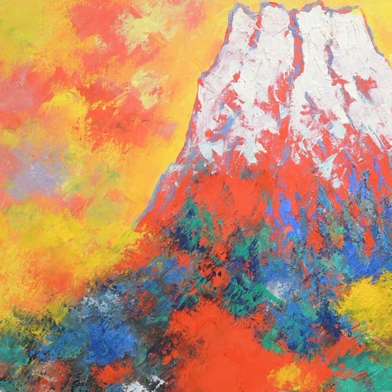 赤富士 肉筆 立体絵画 富士山 油彩アート　額付き縁起物 洗月 絵画 油絵 赤富士 縦 F30号 （山下時雄） 【肉筆】【油絵】【富士