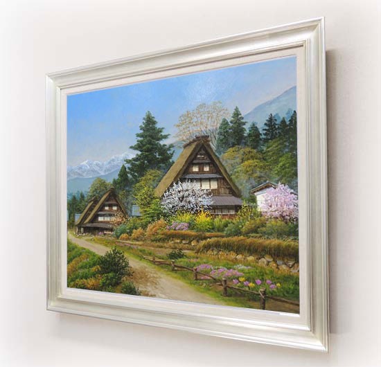 絵画 油絵 富山県五箇山 F20号 （四方道夫） 【海・山】【肉筆】【油絵