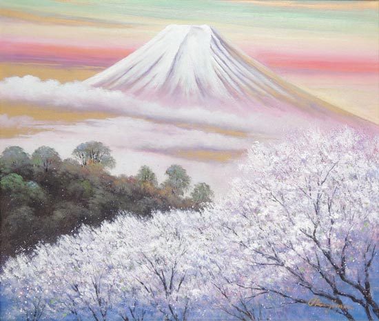 絵画 油絵 金富士と桜 F20号 （岡島哲夫） 【肉筆】【油絵】【富士