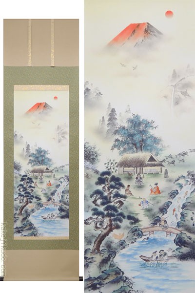今井月庵 画 開運十全図 掛軸 富士山 山水 共箱・説明書あり d599y65 掛け軸 開運 満願拾得図 （坪内正庵） 【掛軸】【一間床・半間床