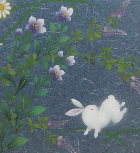 掛け軸 月に秋草 (南川康夫) （掛軸小物なし) 【掛軸】【うさぎ】【兎