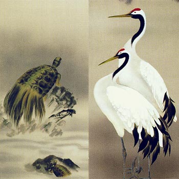 掛け軸 鶴亀双幅 （鈴村秀山） 掛軸の説明 - 通販 - Yahoo!ショッピング