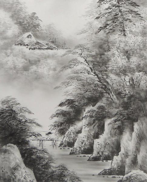 掛け軸 水墨山水 (渋谷昭三) （掛軸小物なし） 【掛軸】の説明 - 通販