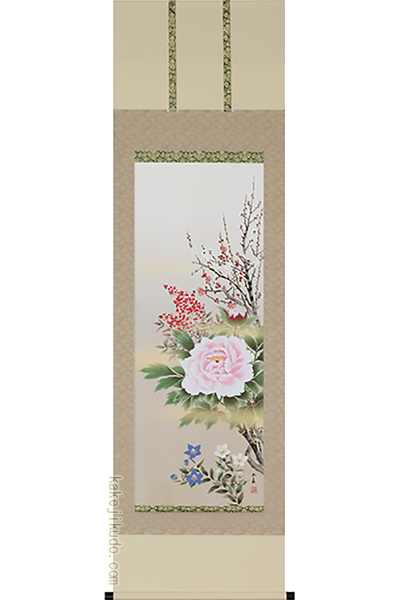 掛軸 四季花 （中村正春） 【掛軸】【一間床・半間床】【花鳥画】の