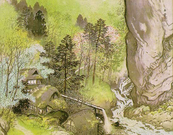 川合玉堂 絵画 渓村春麗 原画山中湖高村美術館所蔵 【複製】【美術印刷