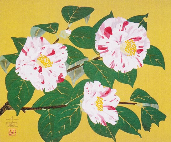 0402-106 中島千波『花の瞬間 雪椿』本人サイン 版画 中島千波 「 雪椿 」 花の瞬間(とき)より オリジナル 木版画 版画 絵画