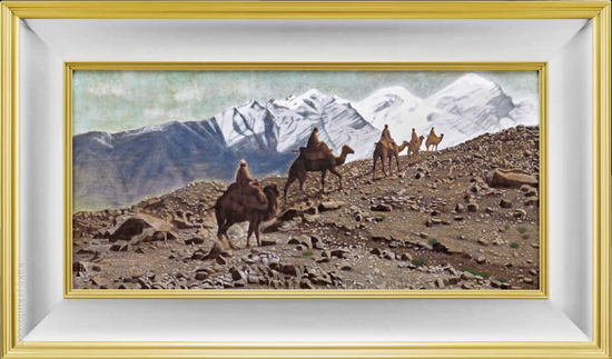 【平山郁夫】エマイユ七宝 額装 付属品付き 平山郁夫 絵画 絲綢の路 パミール高原を行く 【複製】【美術印刷