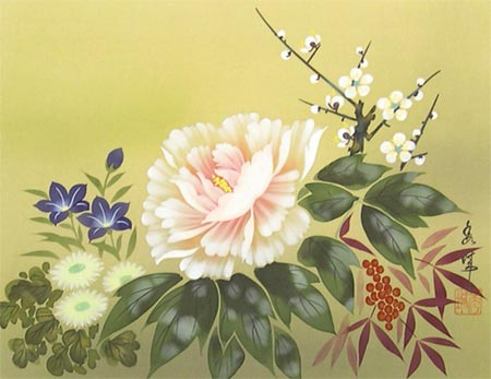 絵画 日本画 四季花 （山戸秀城） 【肉筆】【日本画】【花】【6号】の