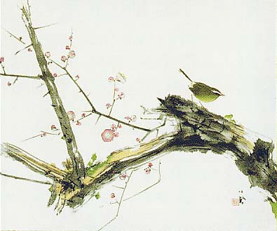 竹内栖鳳 掛け軸 梅に鶯 【掛軸】【一間床・半間床】【丈の短い掛軸