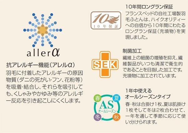 フランスベッド - 羽毛掛布団 国産 ホワイトグース シングルサイズ 定価22963円 フランスベッド 羽毛ふとん S シングル ハンガリー産 ホワイト