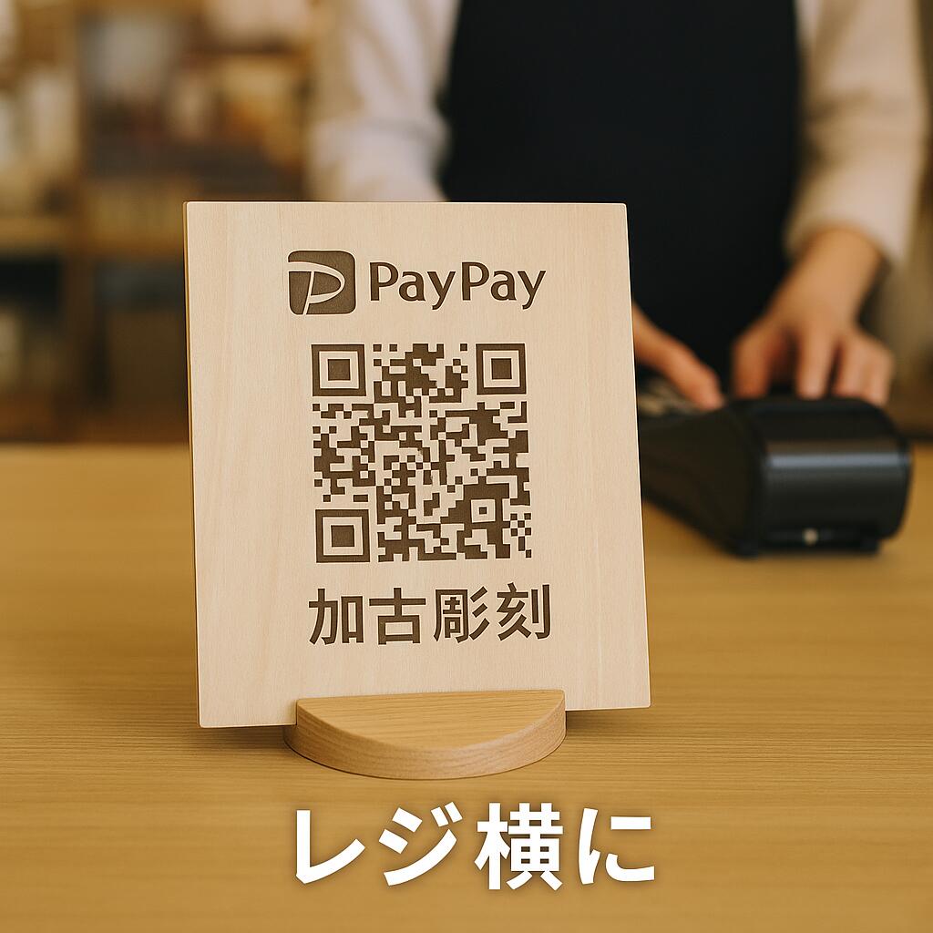 おしゃれ 木製 QRコード プレート 特製スタンド付 名入れ ロゴ LINE
