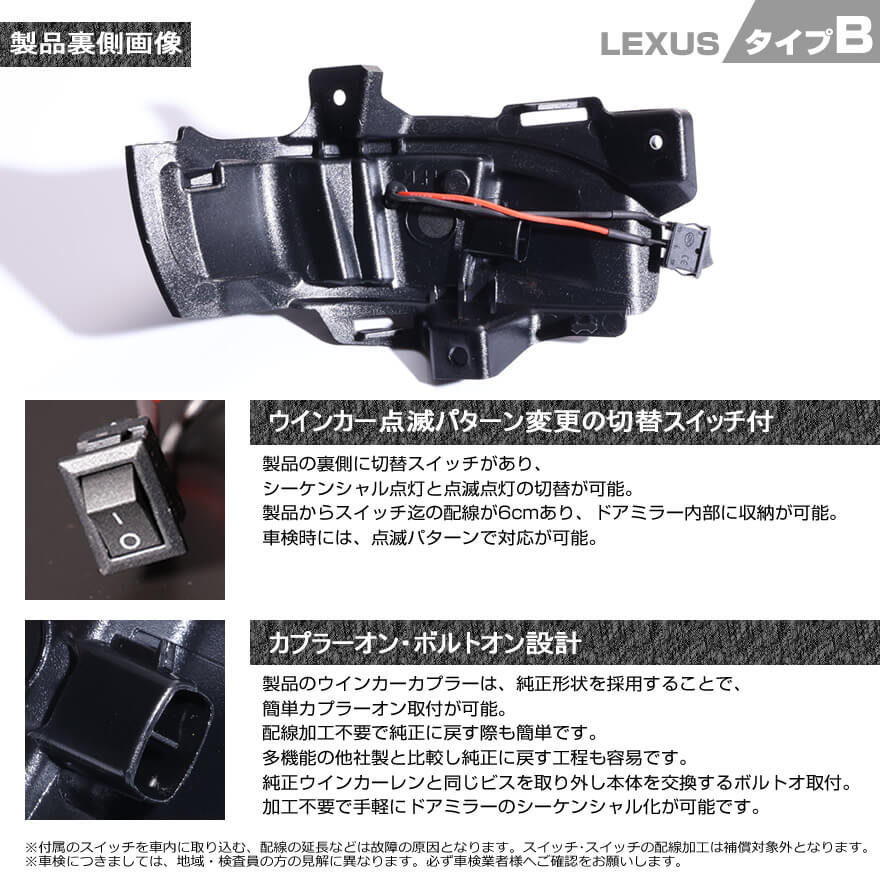 LEDウインカーミラーレンズ製品説明LEXUS-B