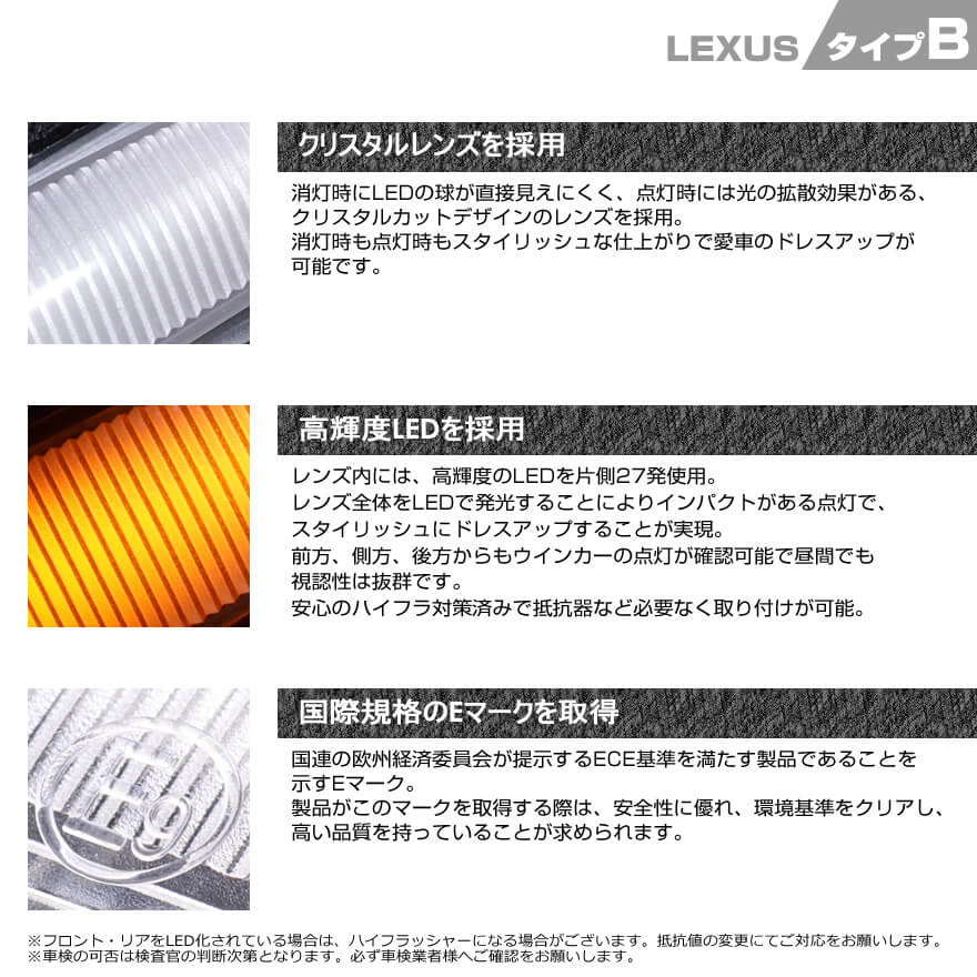 LEDウインカーミラーレンズ製品説明LEXUS-B