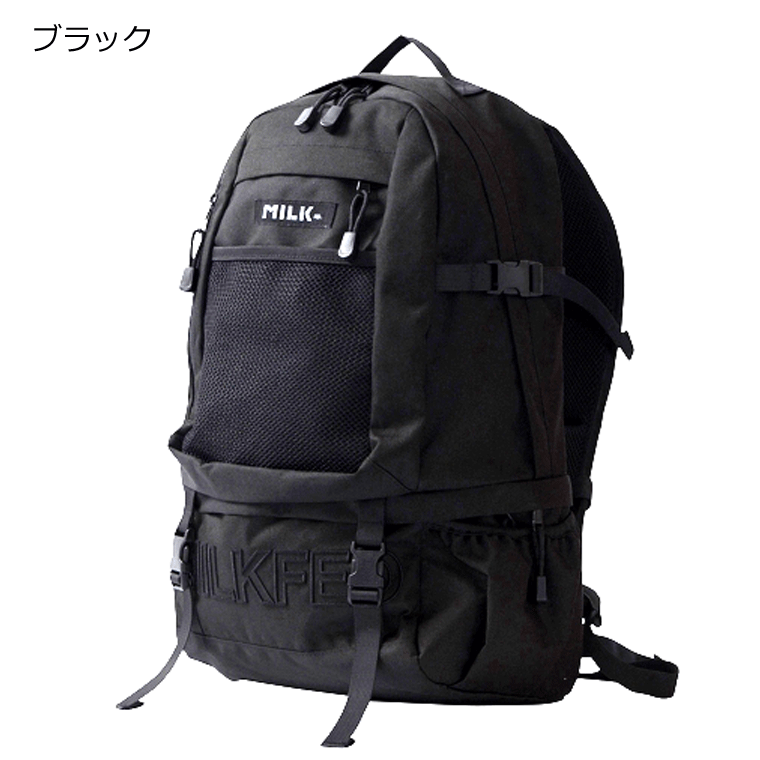 MILKFED ミルクフェド EMBROIDERY BIG BACKPACK BAR リュック バッグ レディース バックパック 大容量 通学 通勤 リュックサック シンプル  黒 03173048