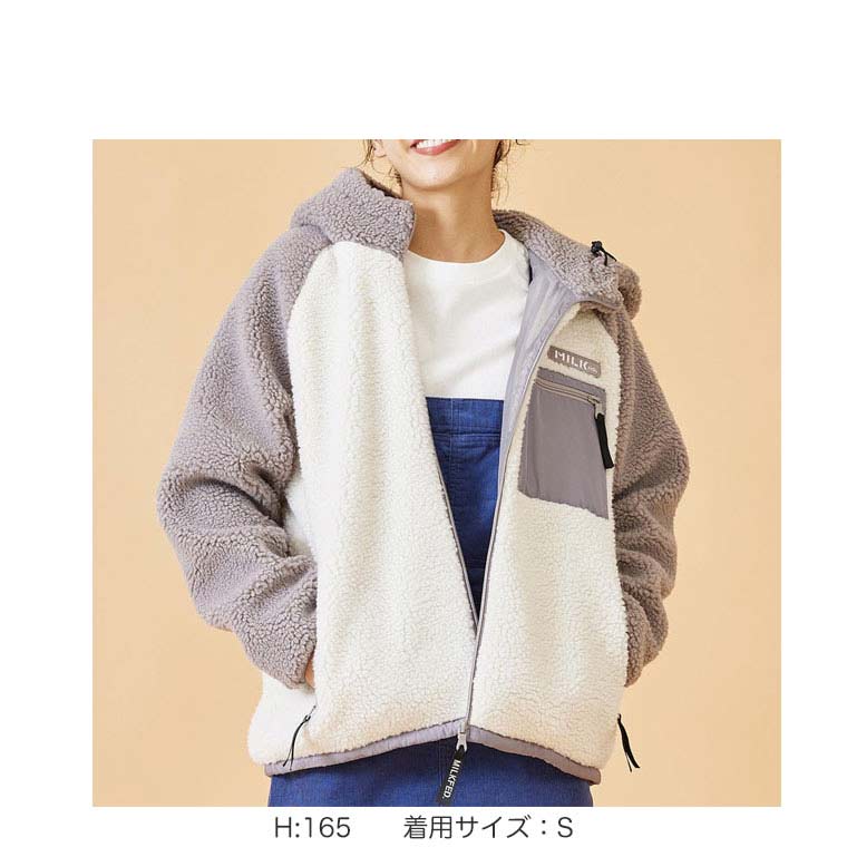 ミルクフェド ボア ジャケット BOA ZIP UP BICOLOR HOODED JACKET