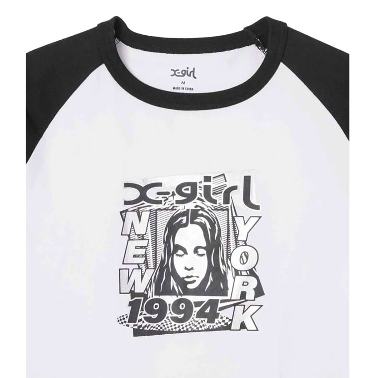 haru_k出品　白黒　首元印刷無 xl X-girl エックスガール ロンT ZINE B/B TEE レディース ラグラン