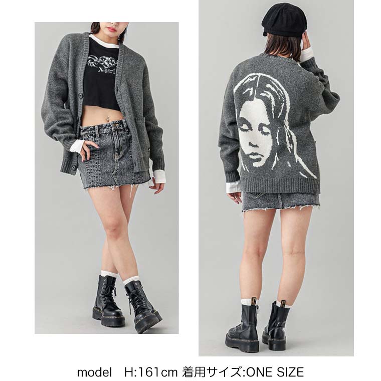 X-girl エックスガール FACE JACQUARD KNIT CARDIGAN ニット