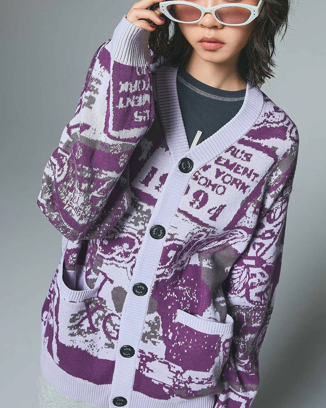 X-girl（エックスガール） カーディガン FCOLLAGE GRAPHIC JACQUARD
