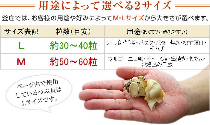 釜庄では、お客様の用途や好みによってM・Lサイズから大きさが選べます。