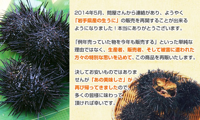 岩手県産生うにが復活