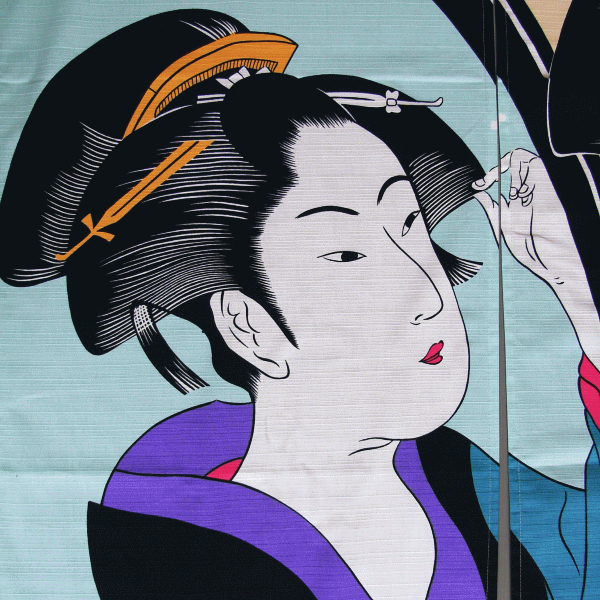 のれん 暖簾 おしゃれ 和風 ロング 歌麿 鏡美人 浮世絵のれん 85×150cm