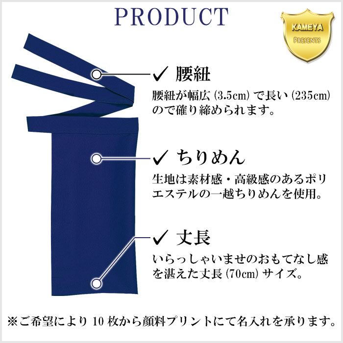 前掛けエプロン　ハンドメイド　紺無地に、梅柄ポケット