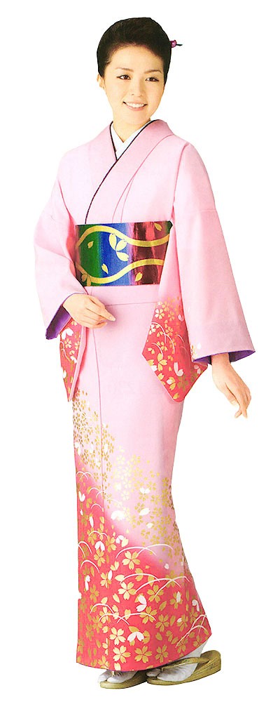訪問着 女性 プレタ 踊り 絵羽 洗える着物 ピンク 桜花 露芝