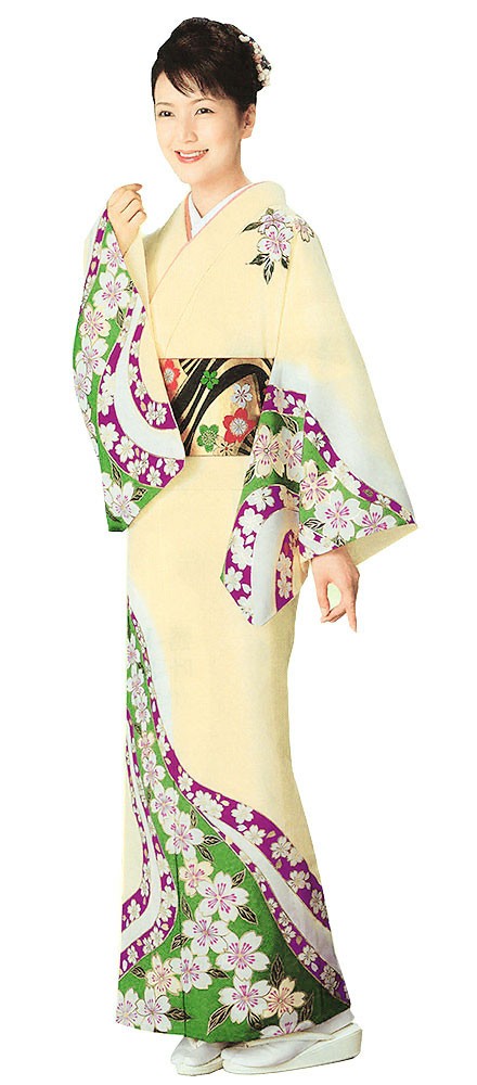 訪問着 女性 プレタ 踊り 絵羽 洗える着物 クリーム 葉桜 : カメヤ