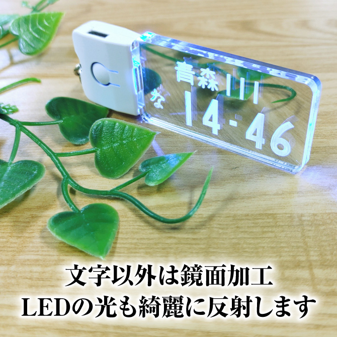 ナンバープレート キーホルダー LED 充電式 クリア 透明 ギフト