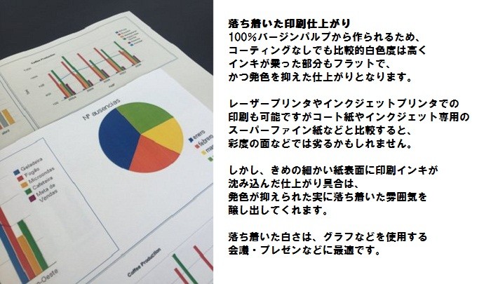 100%バージンパルプから疲れている為、レーザープリンタやインクジェットでも印刷可能