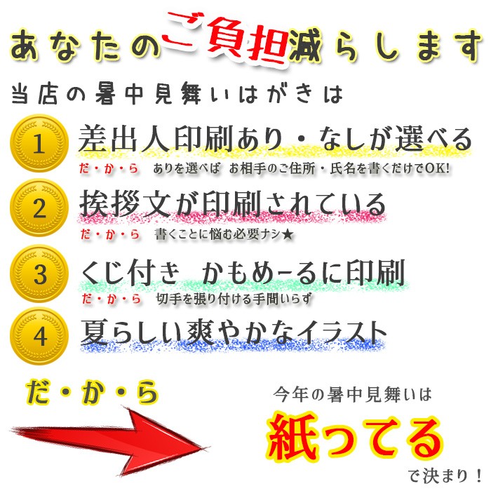 暑中見舞い くじ付き 62円 付き 官製 はがき かもめーる 20枚 夏 の ご