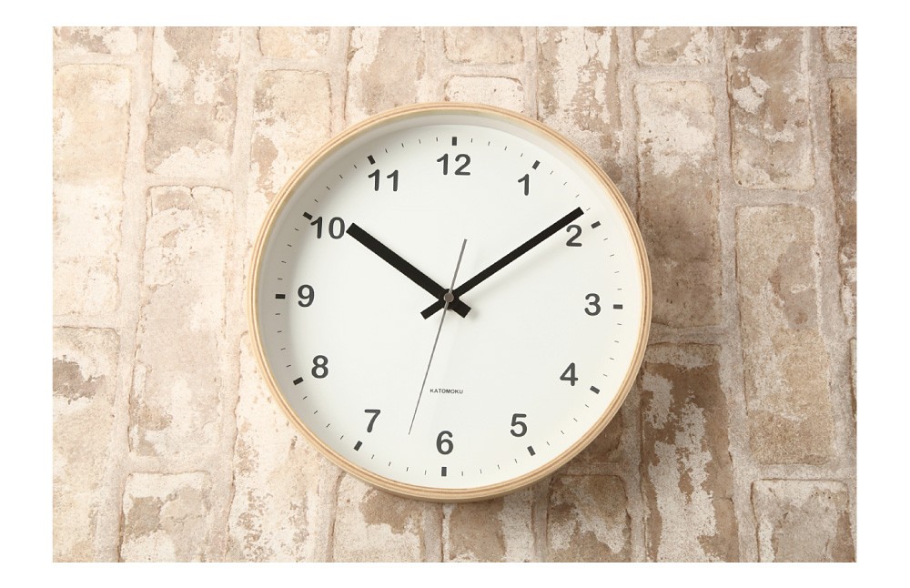 新品　KATOMOKU カトモク　電波時計　 壁掛け時計　オーク　レムノス 壁掛け時計 電波時計 KATOMOKU plywood clock ナチュラル km-33MRC