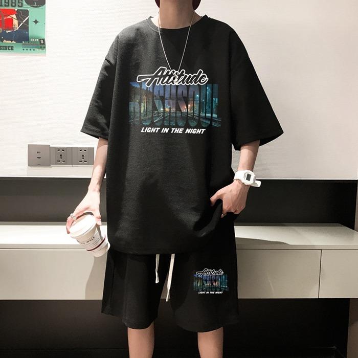 上下セット メンズ 半袖 アメカジ ロゴお 夏 Tシャツ ハーフ