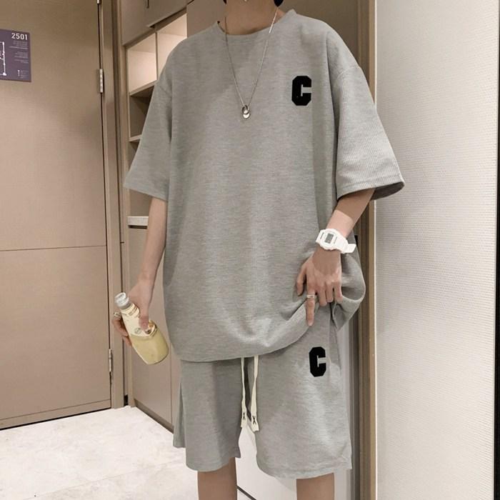 メンズ セットアップ ルーズ Tシャツ ×ハーフパンツ 3色 n979 joker セットアップ メンズ 夏 半袖 シャツ ハーフパンツ