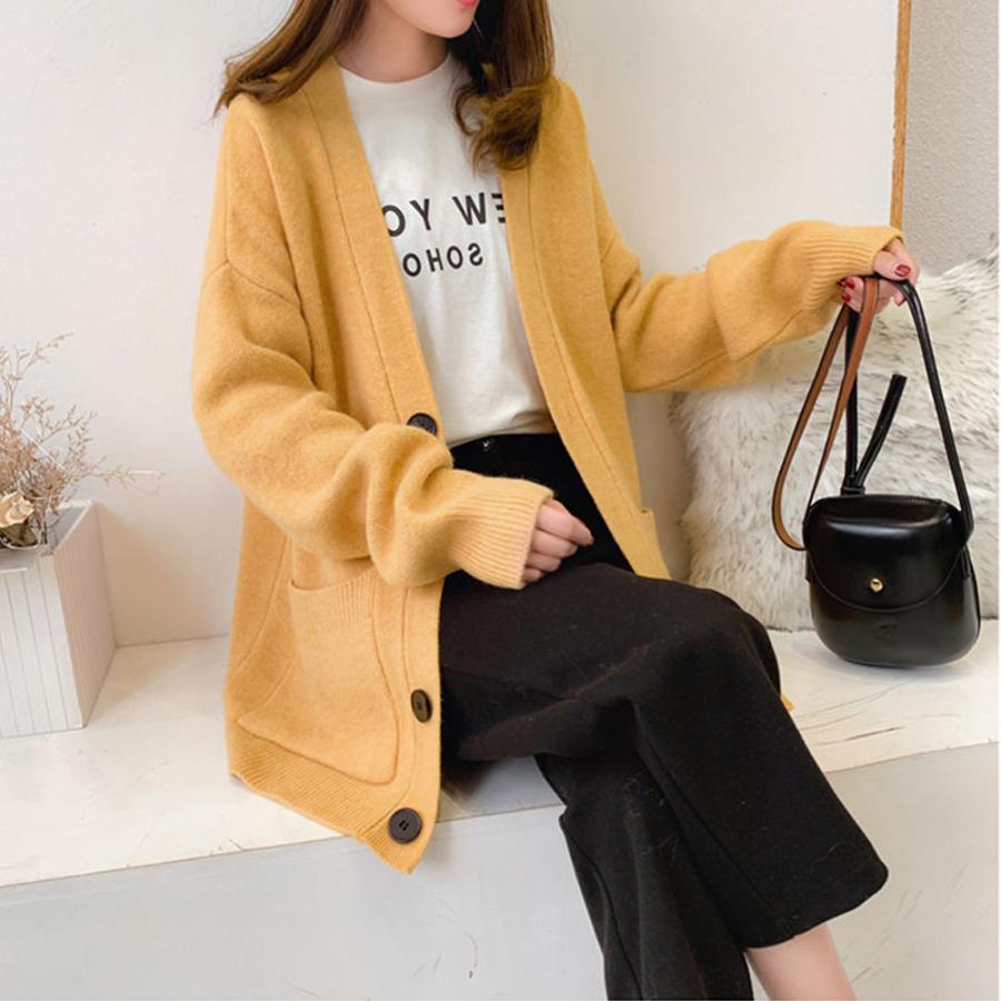 特価】ニットカーディガン レディース ゆったりVネック 羽織 無地