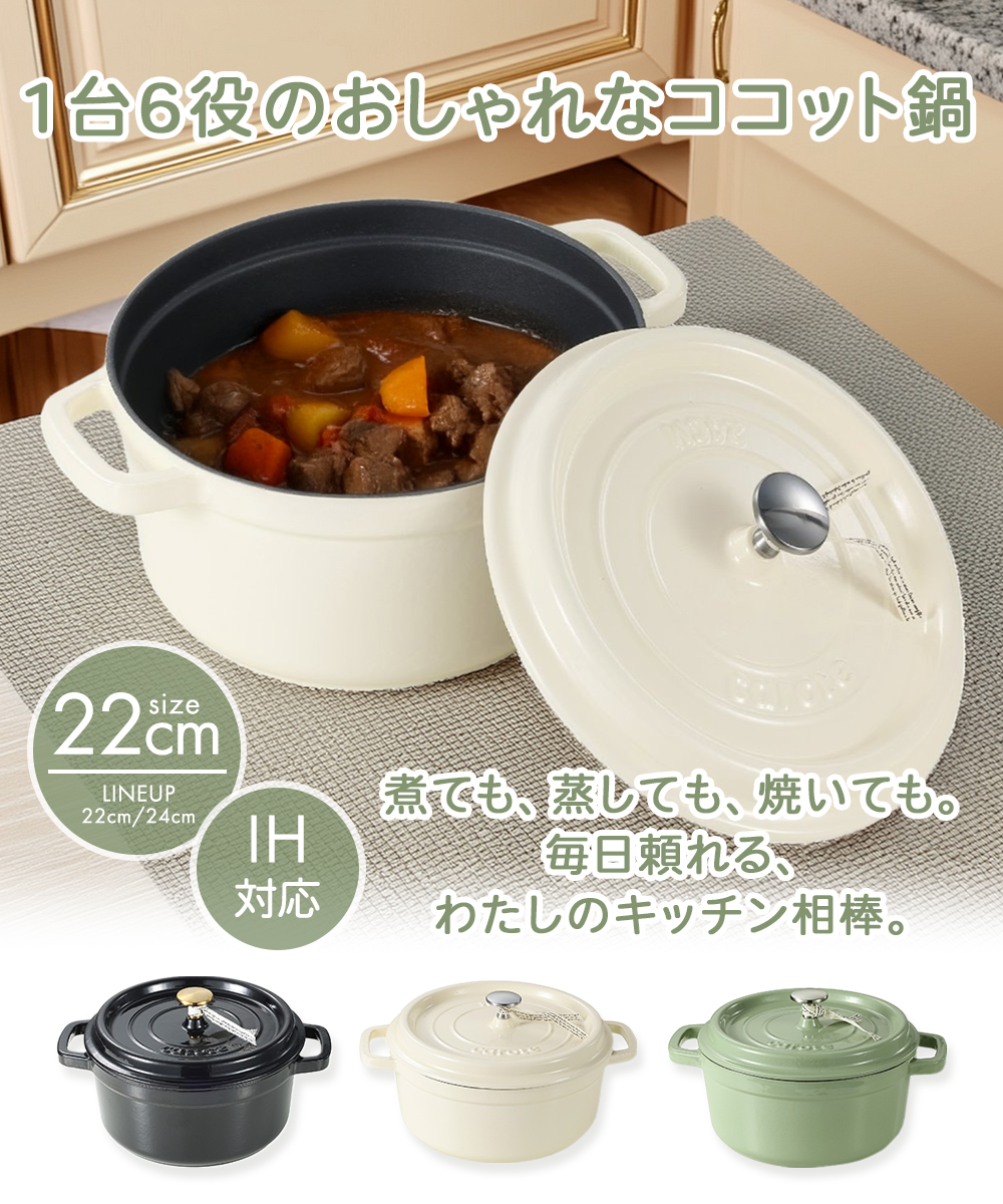 爆買 【公式販売店】 CAROTE カローテ 両手鍋 鉄 鋳物 鍋 22cm IH対応
