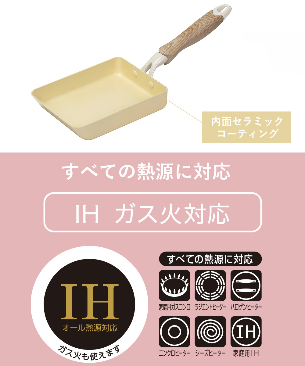 IHエッグパン 13×18cm 卵焼き器 IH ガス火対応 セラミック毎日パン