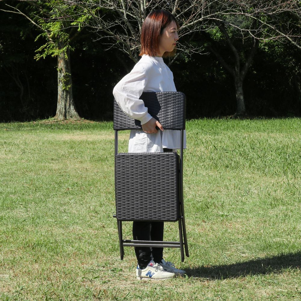 折りたたみ テーブル＆チェア 3点セット ブラック 不二貿易 | 屋外