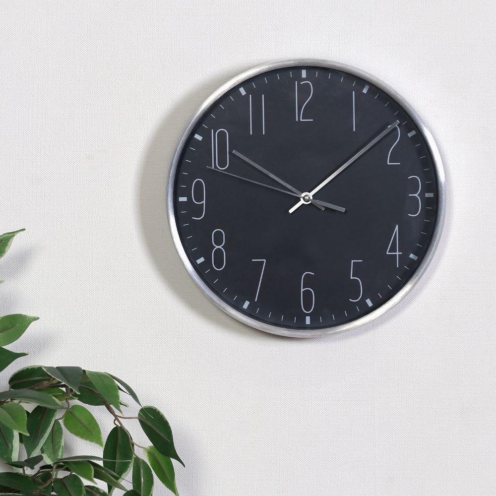 掛け時計 直径25cm ブラック ラーク モノトーン調 電池式 不二貿易