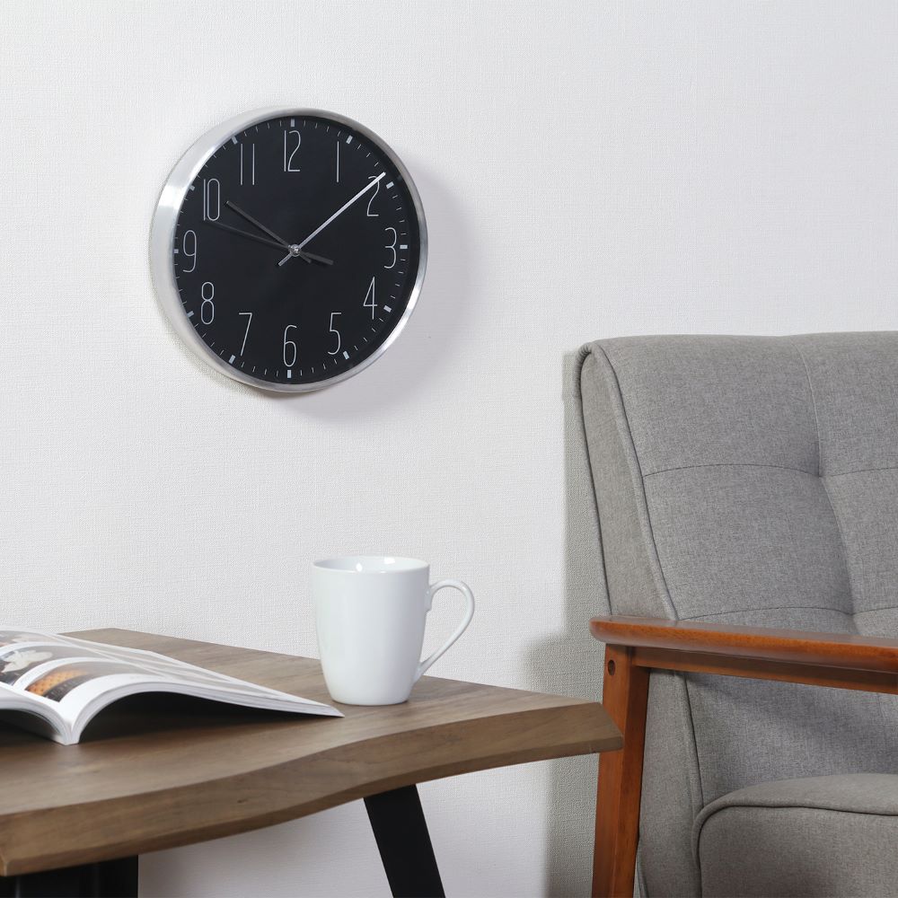 掛け時計 直径25cm ブラック ラーク モノトーン調 電池式 不二貿易