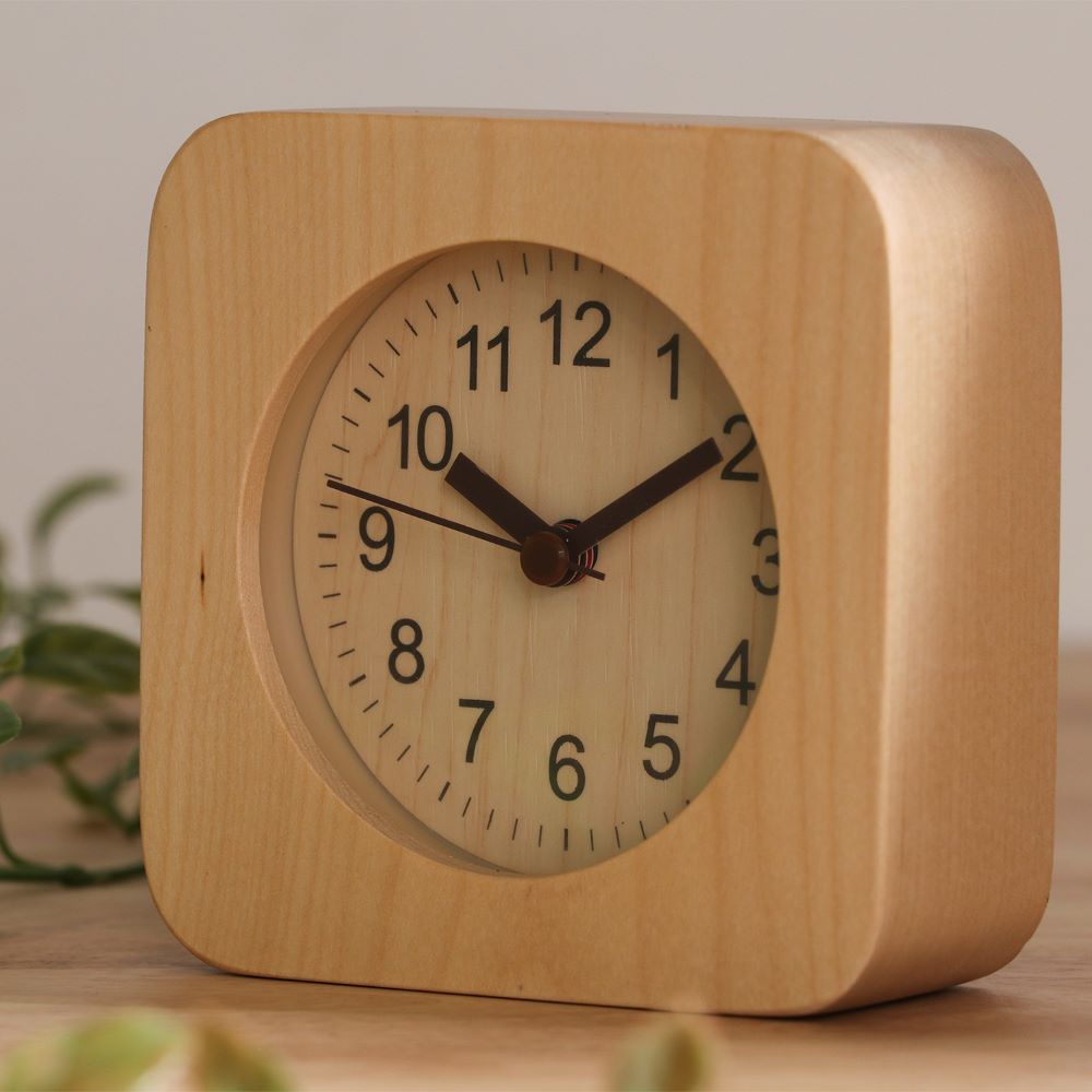 置き時計 ウッド スクエア 天然木 コンパクト 電池式 不二貿易 | 時計