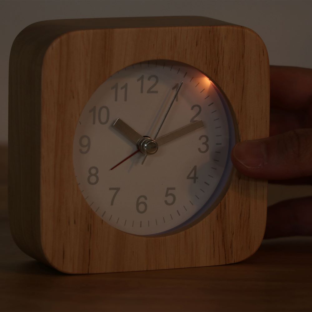 置き時計 ウッド スクエア 天然木 コンパクト 電池式 不二貿易 | 時計