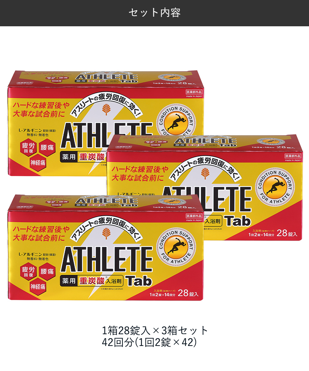 薬用 重炭酸 入浴剤 タブレット ATHLETE Tab 42回分 1回2錠 28パック 3