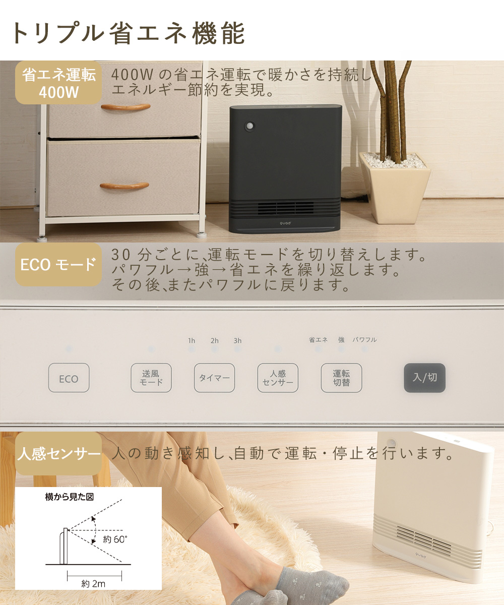 省エネ大風量スリムセラミックヒーター スリム セラミックヒーター 電気 ヒーター 省エネ 大風量