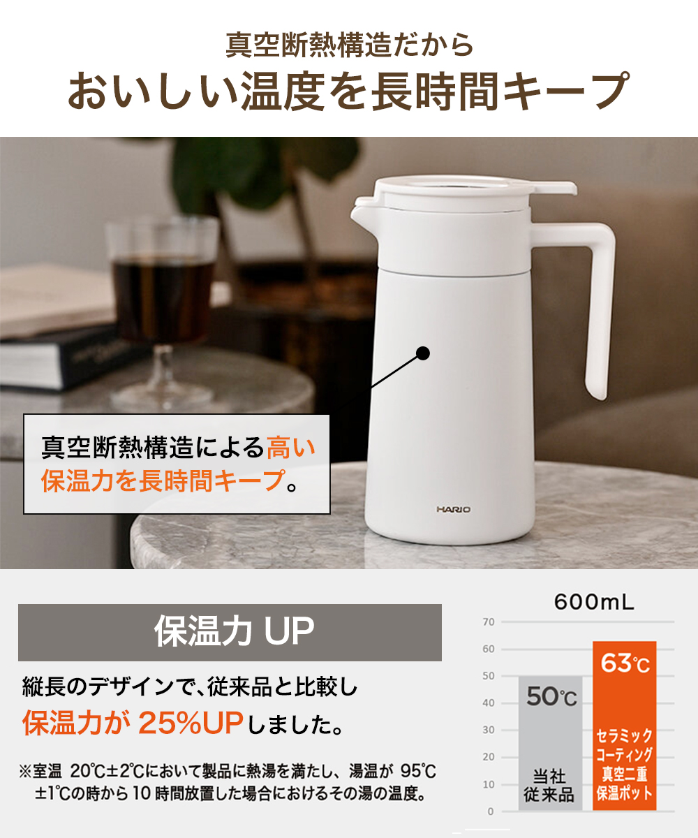 セラミックコーティング 真空二重保温ポット 600 | HARIO ハリオ CHP