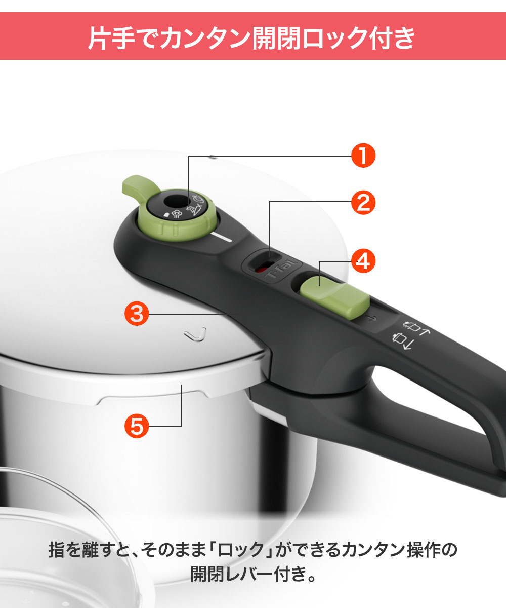 ティファール 圧力鍋 6.2L ガス火 IH対応 4-6人用 片手鍋 セキュア ティファール 圧力鍋 6.2L ガス火 IH対応 4-6人用 片手鍋 セキュア