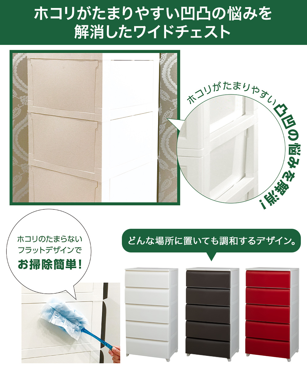 ホコリが入りにくい nodus 5段ワイドチェスト アイボリー 日本製 組立品 平和工業 nodus ホコリが入りにくいスリムチェスト 5段 幅340×奥行420