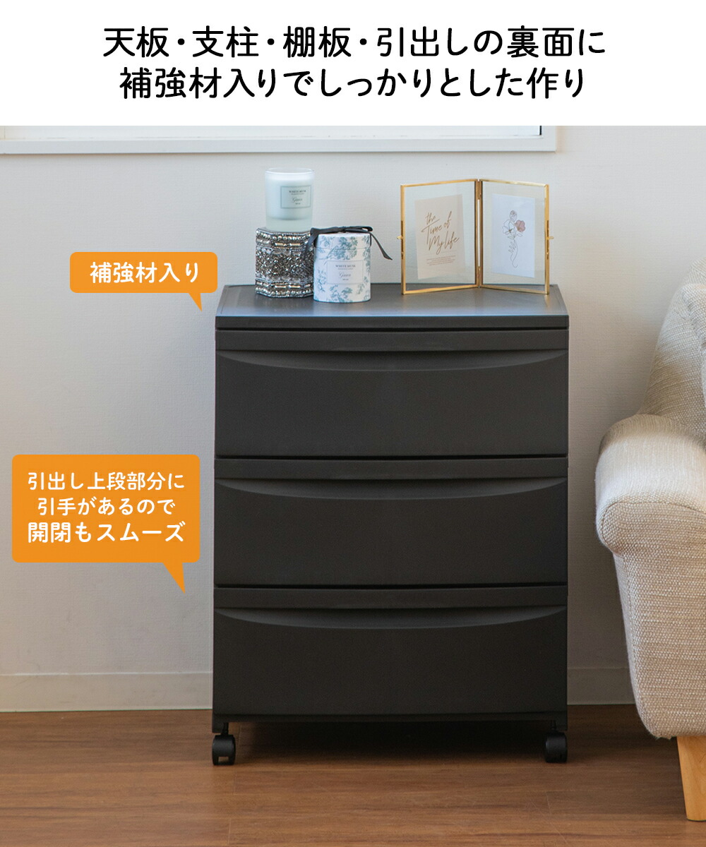 キャスター付 ルーセント ワイドチェスト3段 平和工業 | 組立式 日本製