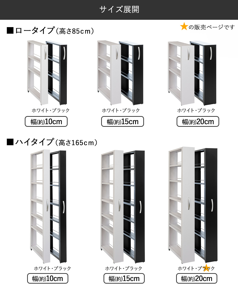 トールワゴン ハイタイプ 幅20cm ブラック NWH-200K 田窪工業所
